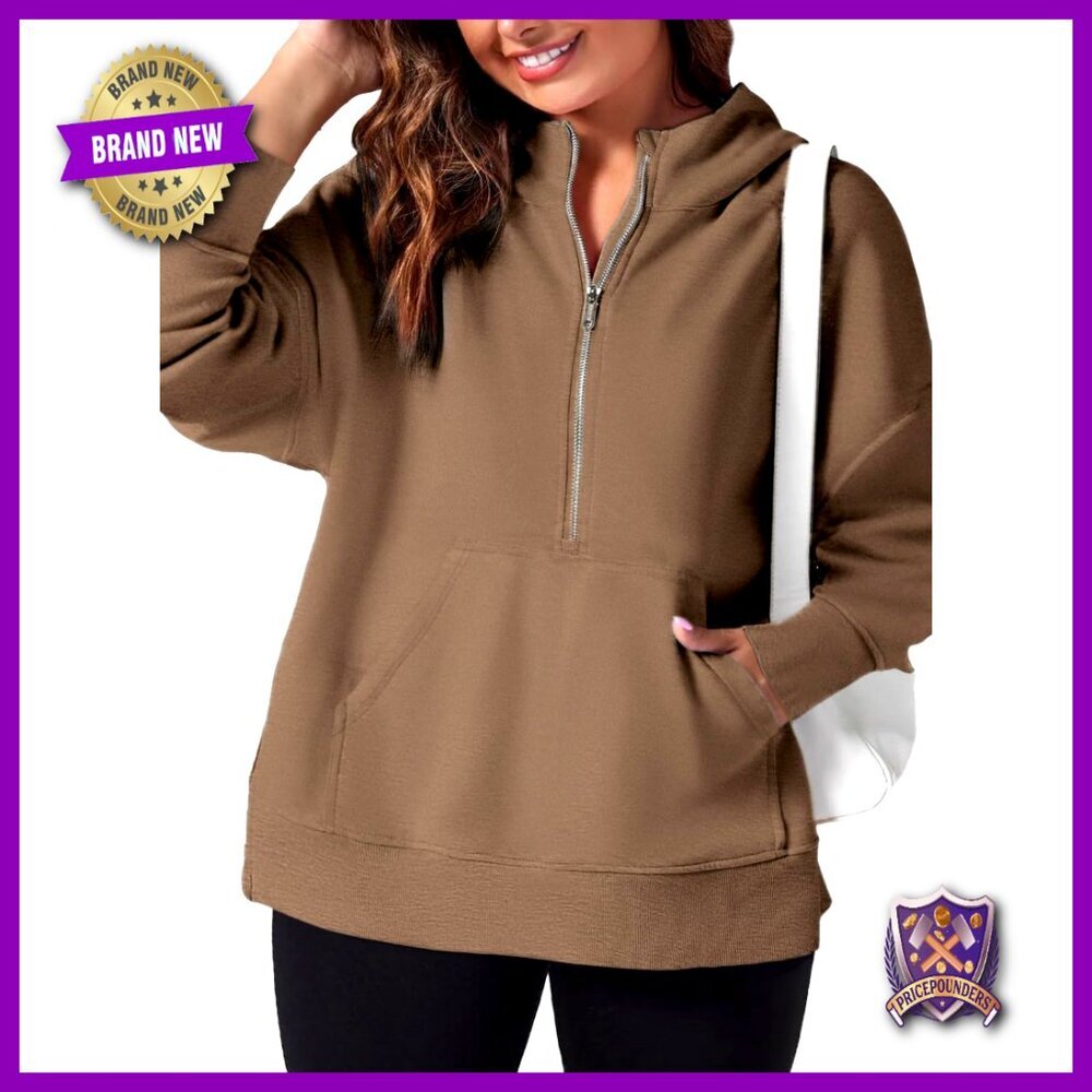 Plus Size Half Zip Sweatshirt with Kangaroo Pockets Oversized Hoodie